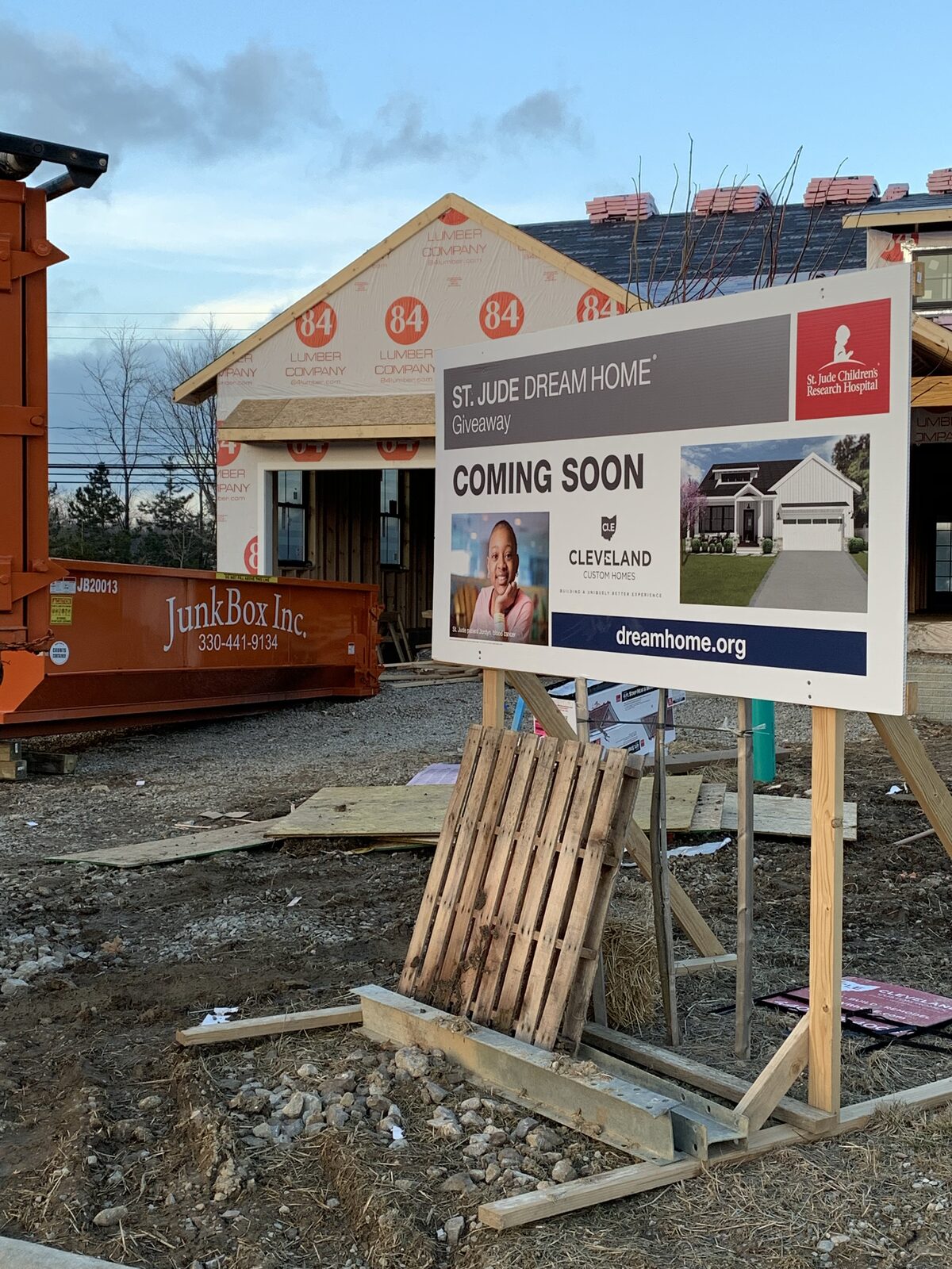 JunkBox Inc. dumpster donated to the St. Jude Dream Home Giveaway construction site